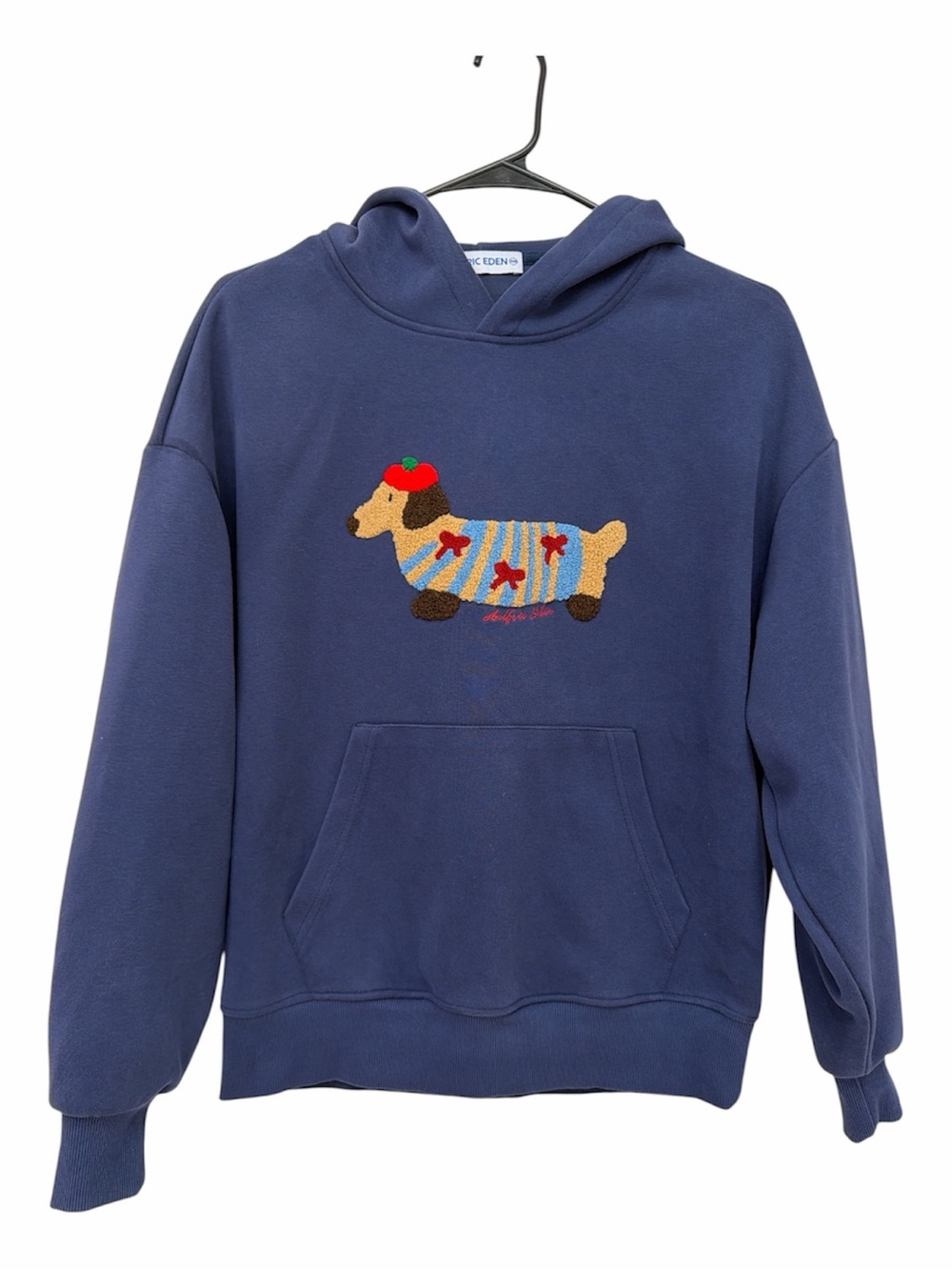 Aelfric Eden Navy Kids Hoodie with Dachshund Knit Applique